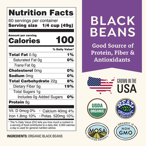 5 lb, Organic Dried Black Beans Unsalted, Low-Sodium, Non-GMO, Farmed From Regenerative Soil, Tested Clean Certified