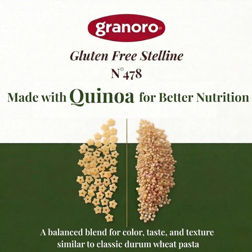 No.478, 14.1 oz (Pack 2) Granoro Gluten Free Stelline Star Pasta Italian Pastina Small Star Soup Pasta, Corn Rice