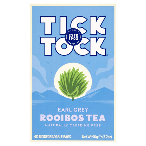 3.5 Oz, 40 Count, Pack 4 TICK TOCK TEAS Rooibos Earl Grey, Naturally Caffeine Free Red Bush Herbal Tea, Rich
