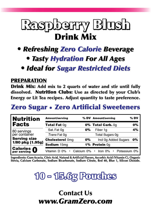 Pack, GramZero Raspberry Blush, Sugar Free Drink Mix, Pitcher Great For Nutrition Club Loaded Tea, Zero Calorie, Stevia