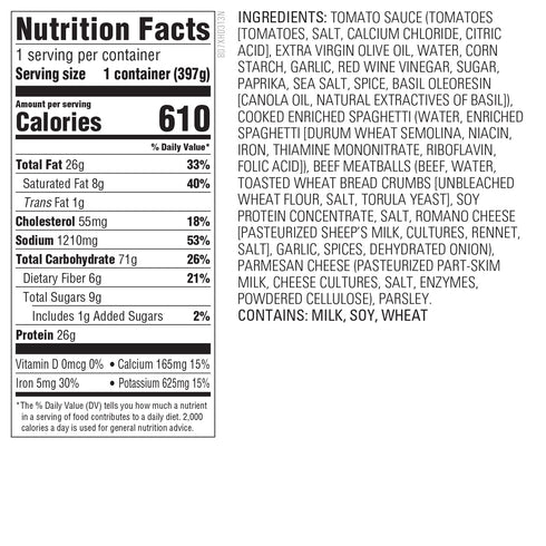 14 oz Whole Foods Market Kitchens, Spaghetti & Beef Meatballs Meal
