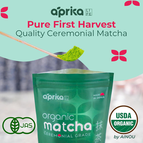 3.5 oz/100g AprikaLife Organic Matcha Powder, USDA & JAS Certified, No Sugar Added, Authentic Japanese Ceremonial Grade