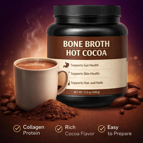 17.6oz/500g (1) Bone Broth Hot Cocoa, Grass-Fed Beef Bone Broth & Collagen Blend with Cocoa Powder