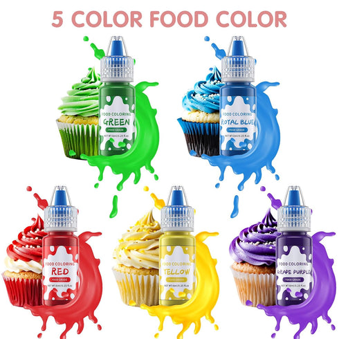 5 Set, (0.25 Oz (Pack 5)) Food Coloring Liquid - Food Grade Vibrant Colors Food Coloring Liquid Food Dye Color