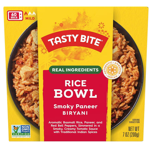 7 (Pack 6) Tasty Bite Smoky Paneer Biryani Rice Bowl, Ready to Eat, Microwaveable, Gluten Free, Ounce