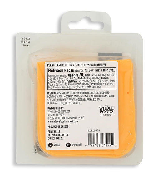 365 by Whole Foods Market 8 OZ Non Dairy Cheddar Cheese Slices