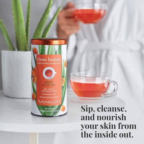 (36 count) The Republic of Tea Beautifying Botanicals Clean Beauty Berry Aloe Herbal Tea Bags