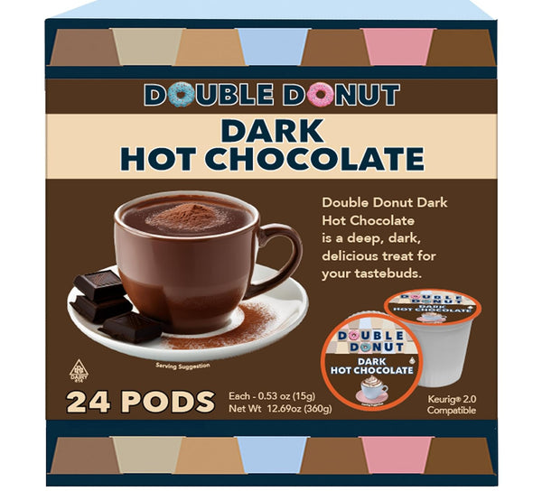 Double Donut Coffee Dark Hot Chocolate Pods for Keurig K Cups Brewers,