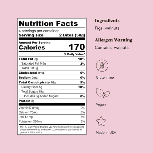 Pack, Fichi Fig and Nut Bites, a Wholesome and Delicious Gluten-Free Italian Fruit and Nut Snack (One Fig and Walnut)