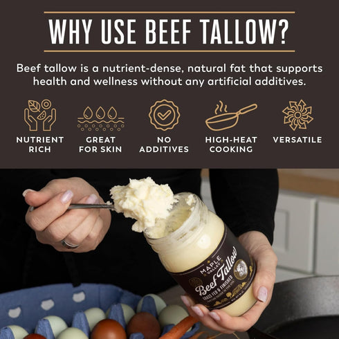 The Maple Valley 100% 14.2 oz Beef Tallow For Cooking | Pasture Raised Grass Fed Beef Tallow | Carnivore, Keto & Paleo
