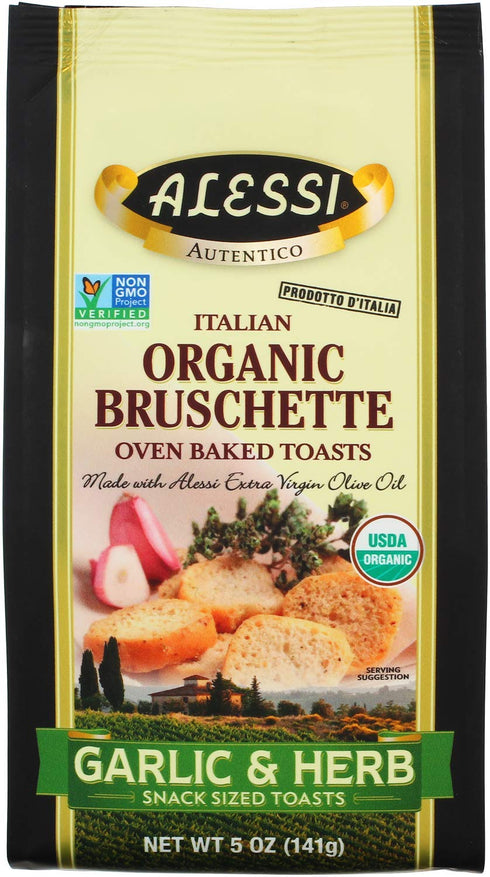 Alessi Organic Italian Garlic & Herb Flavor Bruschette, Non GMO, USDA Organic,