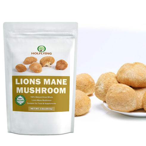HOLFLYING 2.8 oz, Dried Whole Lion's Mane Mushroom - All-Natural Lion's Mane for Cooking, Soup, Tea and Vegan Recipes