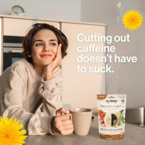 Nummy 150 10.6oz Creations cup Caramel Instant Caffeine-Free Coffee Alternative with Dandelion. Coffee Substitute