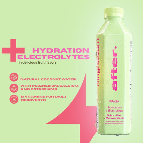 12 Pack, 16.9 oz AFTER Electrolyte Drink, Kiwi & Green Apple Flavor, Electrolytes Hydration Drink, fl Bottles