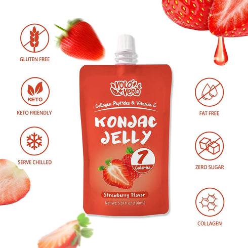10-Pack (30g) 8 PackLow Konjac Jelly Pouch Drinkable Strawberry Flavor and High Protein Ramen Noodles Plain, Fat