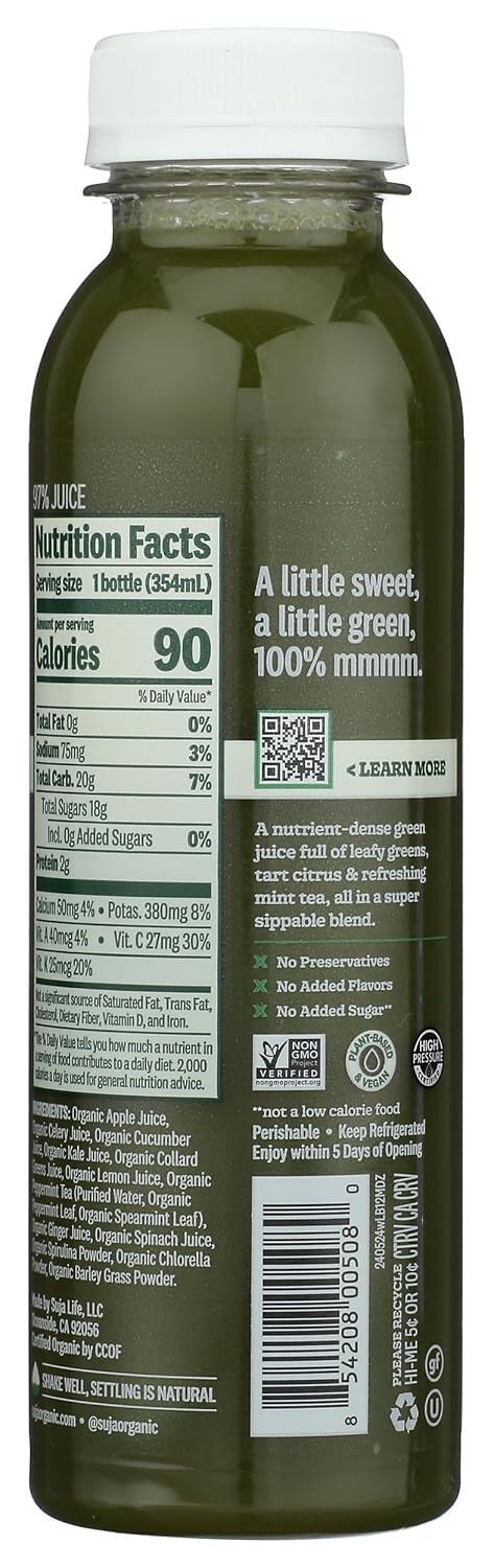 Dozen, 12 Oz Suja Organic Mighty Celery, Cucumber, Kale, Collard Greens, Apple, Fl Bottle