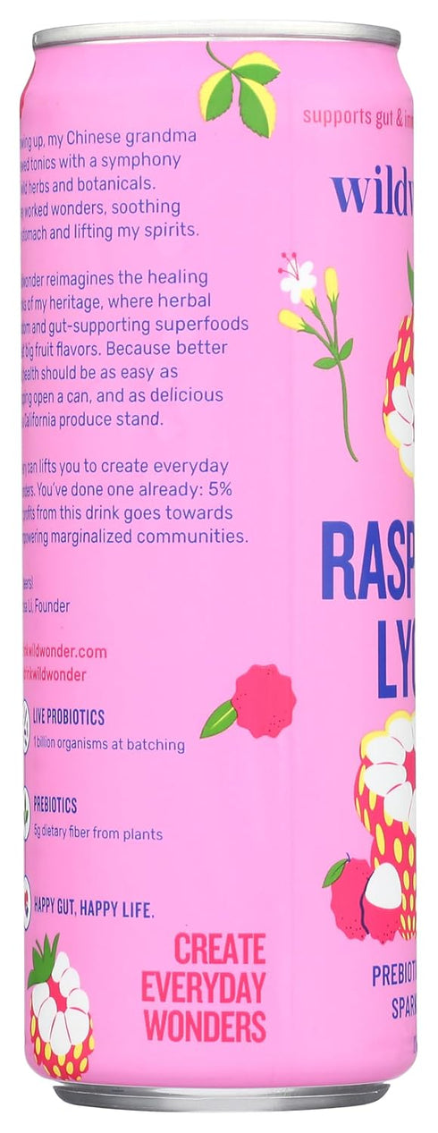 12 Wild Wonder Organic Raspberry Lychee Sparkling Probiotic Drink, FZ