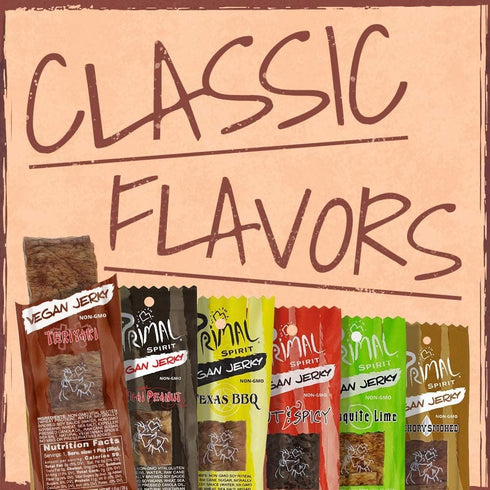 10 Packaging (24 Pack, 1 oz) Primal Spirit Vegan Jerky Classic Flavor Teriyaki, g. Plant Based Protein, Certified
