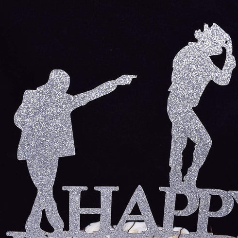 Glitter Happy Birthday Cake Toppers - Silver Birthday Party Decoration Supplies with Happy Birthday Cake Bunting