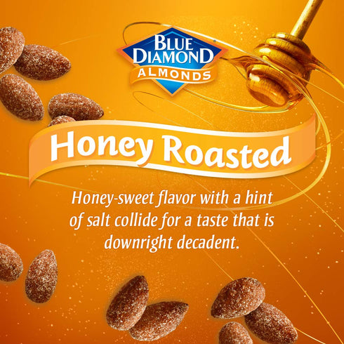16Oz, 1 (Pack 2) Blue Diamond Almonds Honey Roasted Snack Almonds, Party Salty Snack, Plant-Based Protein and Fiber
