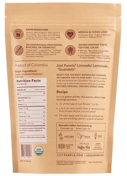 1 Pack 2 Just Panela Organic Unrefined Cane Sugar - Pound, of - Sweeten Your Coffee with Natural Panela - Unprocessed