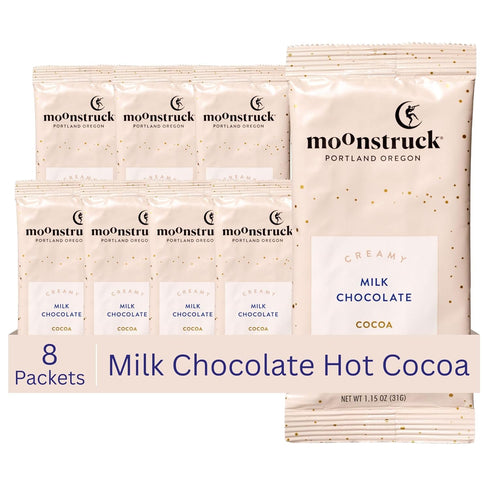 Moonstruck Chocolate Single Serve Creamy Milk Chocolate Hot Chocolate Packets, 8 Count