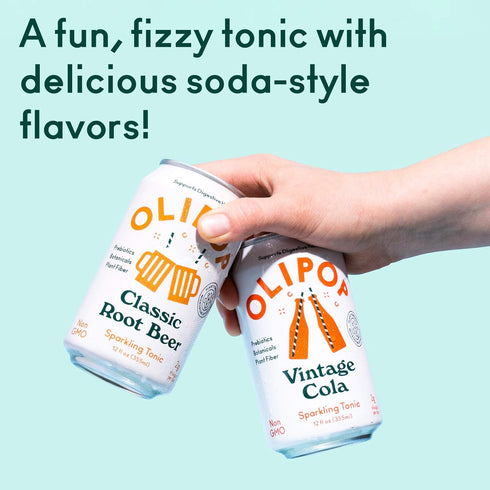 Pack, (12 oz, 12-Pack) OLIPOP - Old School Classics Variety Healthy Soda, Prebiotic Soft Drink, Aids Digestive Health