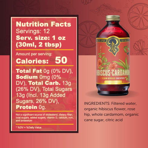 12 oz 12 (Pack 1) Portland Syrups Hibiscus Cardamom Syrup - Craft Exquisite Cocktails, Mocktails, Tea, Soda, Coffee