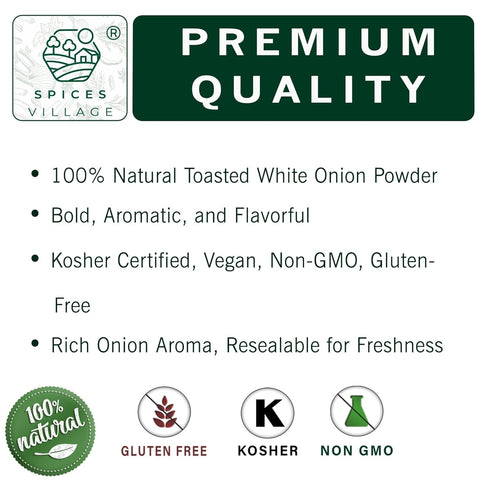 8 oz, SPICES VILLAGE Premium Onion Powder, Toasted White Onion Powder for Cooking, Non-GMO & Kosher Certified