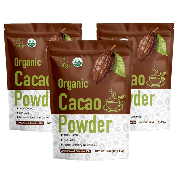 Amgwhhoo 452g/3pack, (3 Lbs - 48 Oz), Professional Grade Organic Cacao Powder -