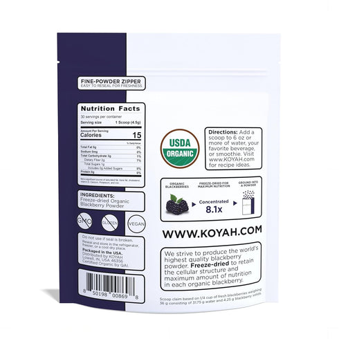 30 (1 1/4 KOYAH - Organic Blackberry Powder: Servings scoop = Cup Fresh): Freeze-dried, Whole-Berry Powder, Raw