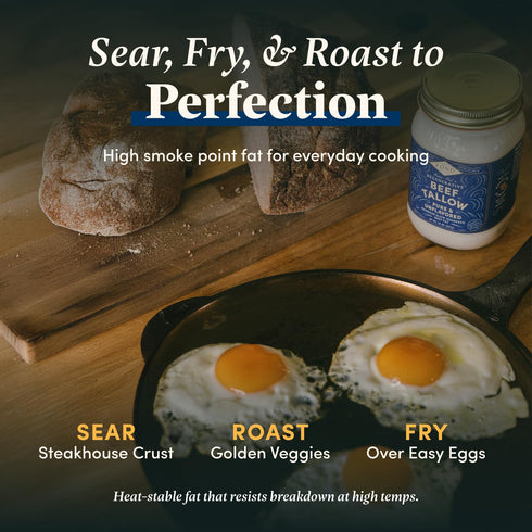 14oz FOND Regenerative Grass-Fed Beef Tallow for Cooking High Smoke Point Grass Fed Beef Tallow for Frying, Sauting