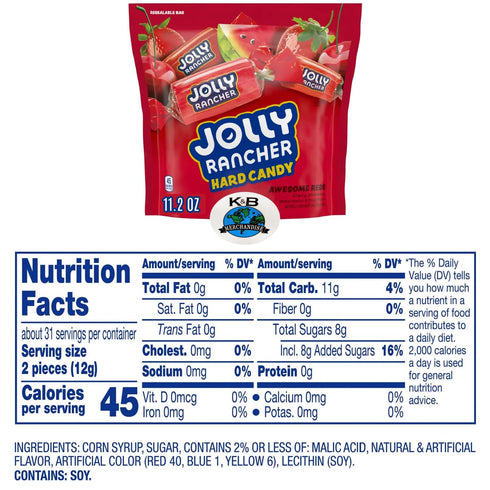 11.2 oz Jolly Rancher Awesome Reds Hard Candy Variety, Resealable Bag - Cherry, Strawberry, Watermelon, Fruit Punch
