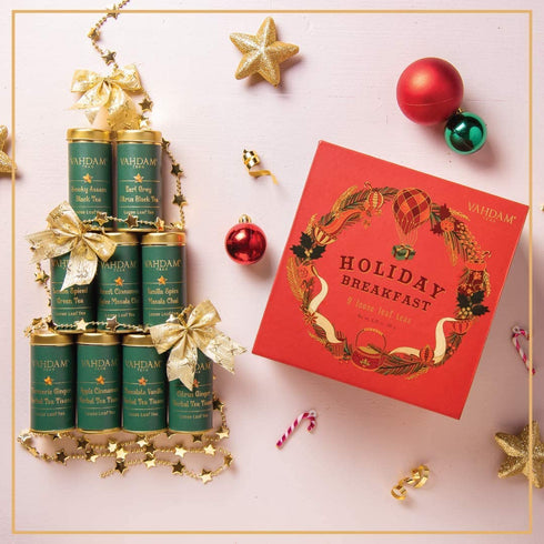 Sets (90+ 9 VAHDAM, Holiday Breakfast - Christmas Tea Gift Cups) Loose Leaf Teas - Luxury Gift Box | Christmas Gifts