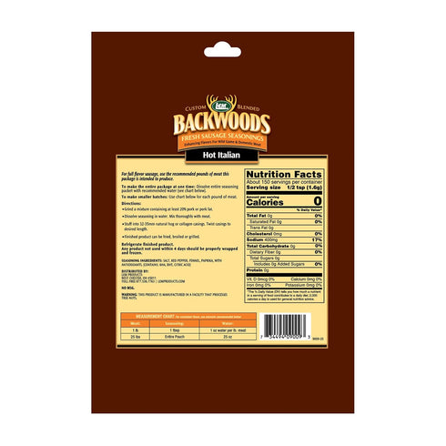 25 8.3 Packet LEM Products Backwoods Hot Italian Fresh Sausage Seasoning, Ideal for Wild Game and Domestic Meat