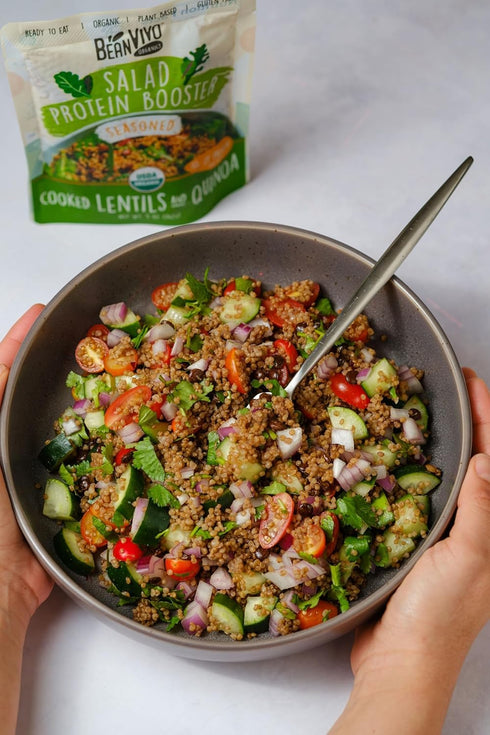 6-Pack 10g protein-packed 5oz BeanVIVO Salad Protein Booster - Organic Lentils & Quinoa, fully cooked and seasoned