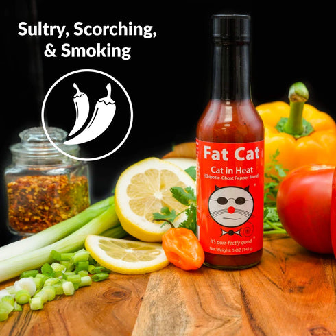 "Cat in Heat" Chipotle Ghost Pepper Blend by Fat Cat Gourmet, Natural Hot Sauce