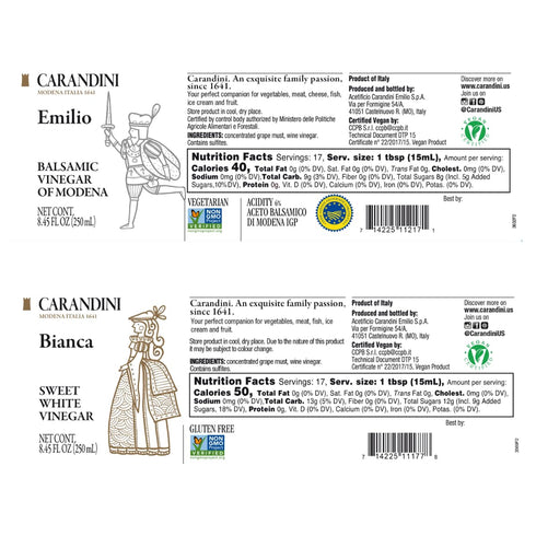 Set, 8.45 oz (2 Carandini Emilio Silver Balsamic Vinegar of Modena PGI & Bianca Sweet White Vinegar Combo Premium