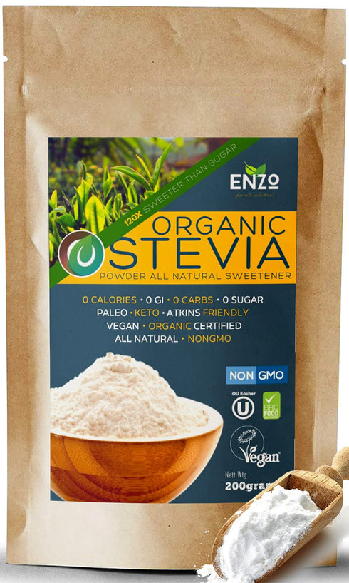 Enzo Easy Use Organic Stevia Powder 200g (7.05oz) - All Natural Sweetener, 12x Sweeter than Sugar