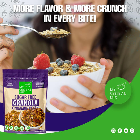 MyCerealMix Sugar Free Granola - Cinnamon Pecan, Gluten Free, Soy Free, All Natural Ingredients, Vegan