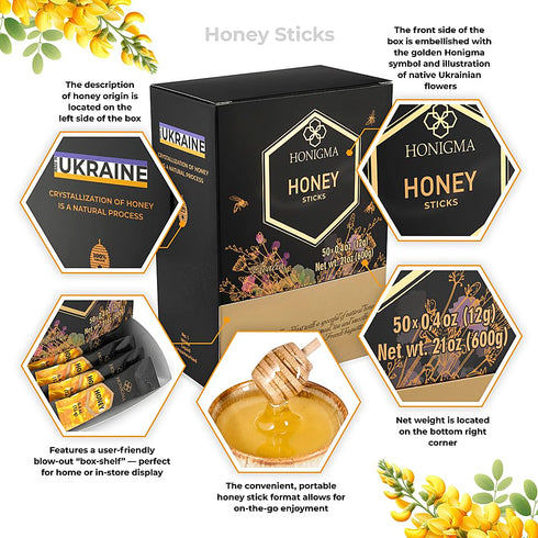 50 Count (12g (Pack 2) HONIGMA Pure Ukrainian Acacia Honey Sticks Deliciously Sweet Sustainably Sourced Each) Natural