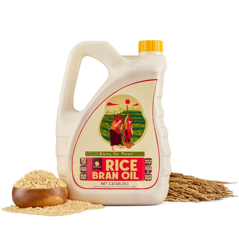 1.32 100% (169 oz/1.32 Gourmanity Rice Bran Oil, Bulk Gallon Easy Pour Bottle, Heart Healthy Oil Made From Pure Rice