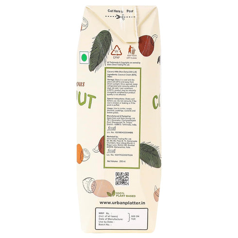8.45 Oz (250ml) Urban Platter Coconut Milk | Fl | Unsweetened | Rich & Creamy Plant-Based Milk | Dairy-Free, Vegan