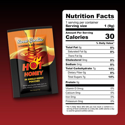 9g 30u Packet Sweet Gordito Spicy Hot Honey Sachet, ziplog of Pure Natural Honey Infused with Chili | Single-Serve Hot