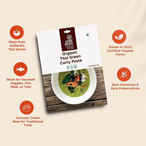 50gm Pure & Sure Organic Thai Green Curry Paste | Kitchen Curry Paste | Vegetarian, Non GMO, No Preservatives |