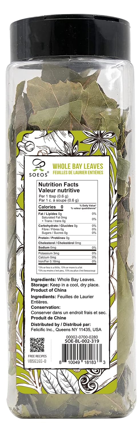 Soeos Bay Leaves Whole, 2 oz Non-GMO Verified Dried Bay Leaf, Freshly Packed for Cooking