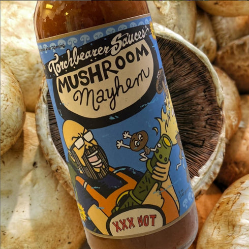 Mushroom Mayhem by Torchbearer Sauces, Medium Heat Hot Sauce with Umami, Shiitake Mushroom & Habanero, 5 fl oz Bottle