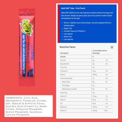 Sqwincher ZERO Qwik Stik, Sugar Free Electrolyte Powdered Beverage Mix, Assorted Flavors, 40 Sticks