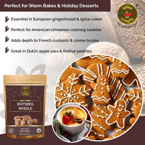 4oz (113G) 100% Spice Magic Nutmeg Whole | Gluten Free, Vegan and Non-GMO, Natural I Perfect for Coffee, Tea, Hot