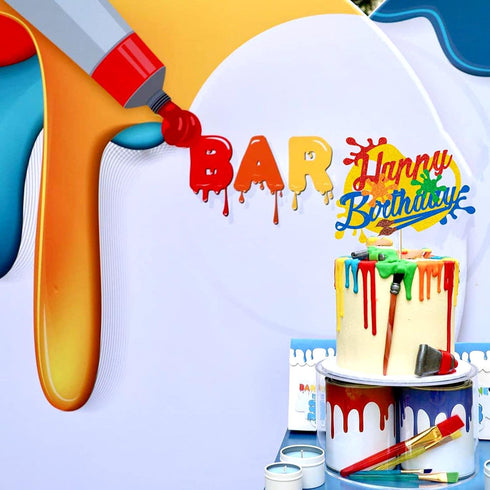 Happy Birthday Cake Decoration, Glitter Art Brush Palette Themed for Girl Boy Kids Birthday Party (Double Sided)